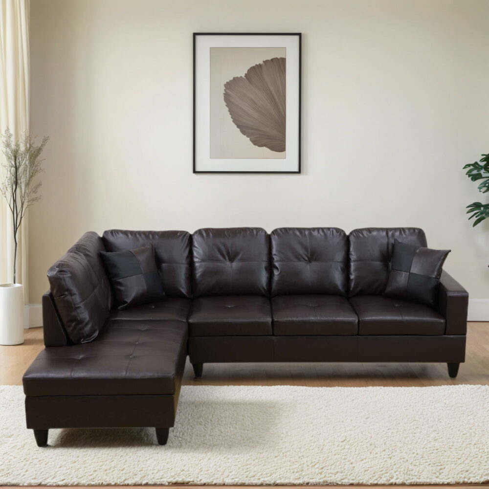Hommoo 4 Seat Living Room Furniture Sets, Faux Leather Sectional Sofa, Modern L-Shaped Couches and Sofas Set for Home, Brown(No Ottomans)