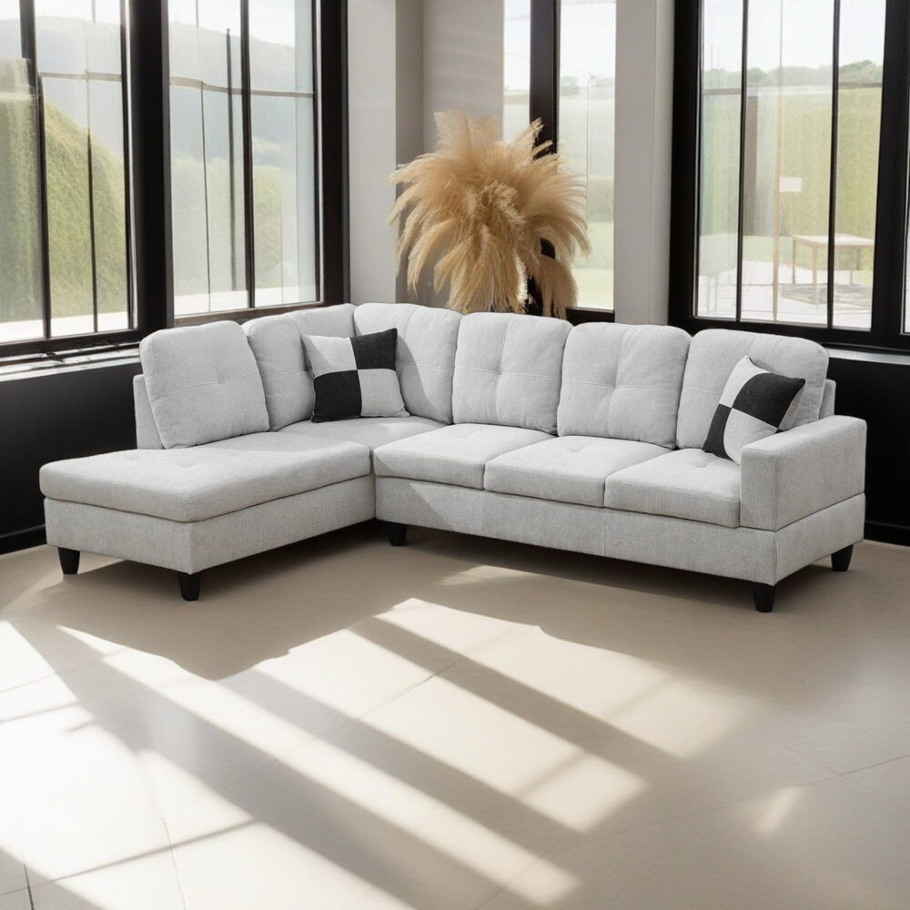 Hommoo 4 Seat Living Room Furniture Sets, Flannel Sectional Sofa, Modern L-Shaped Couches and Sofas Set for Home, Off-white(No Ottomans)