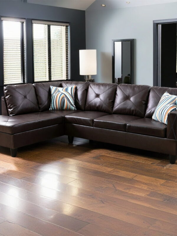Hommoo Faux Leather Sectional Sofa, 4-Seat L-Shaped Couch, Modern Indoor Living Room Furniture, Apartment, Office, Brown(Without Ottoman)