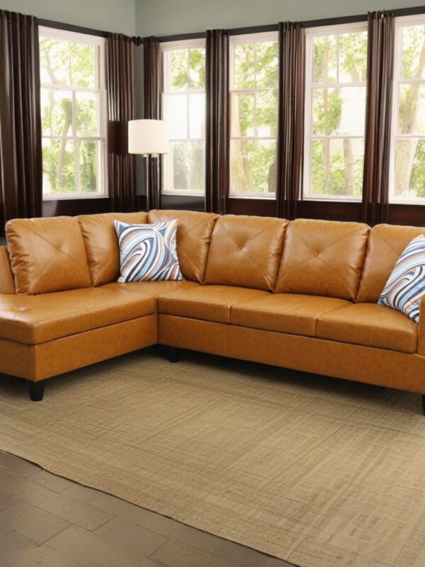 Hommoo Faux Leather Sectional Sofa, 4-Seat L-Shaped Couch, Modern Indoor Living Room Furniture, Apartment, Office, Ginger(Without Ottoman)