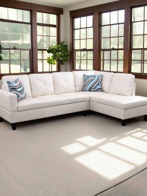 Hommoo Faux Leather Sectional Sofa, 4-Seat L-Shaped Couch, Modern Indoor Living Room Furniture, Apartment, Office, White(Without Ottoman)