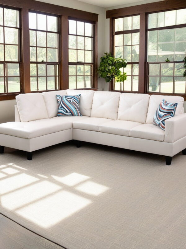 Hommoo Faux Leather Sectional Sofa, 4-Seat L-Shaped Couch, Modern Indoor Living Room Furniture, Apartment, Office, White(Without Ottoman)