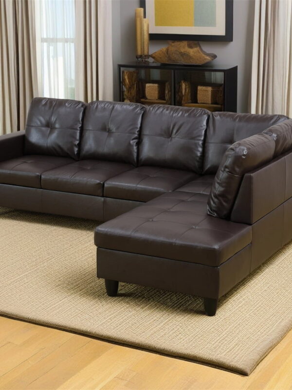 Hommoo Faux Leather Sectional Sofa, 4 Seat Living Room Furniture Sets, Modern L-Shaped Couches and Sofas Set for Home, Brown(No Ottomans)