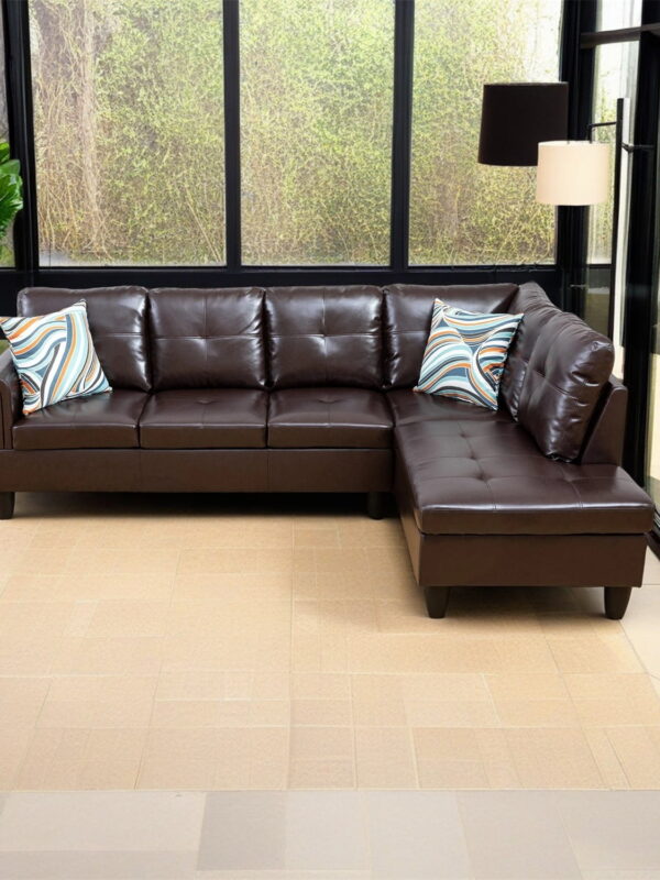 Hommoo Faux Leather Sectional Sofa Model Set, Modern 4-Seat Couches and Sofaes, L-Shaped Living Room Furniture Set, Brown(No Ottomans)