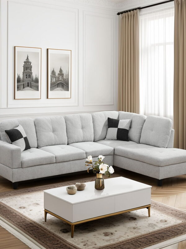 Hommoo Flannel Living Room Furniture Sets, Modern Couches and Sofa Set, Sectional Sofa for Living Room,off-White(No Ottoman)