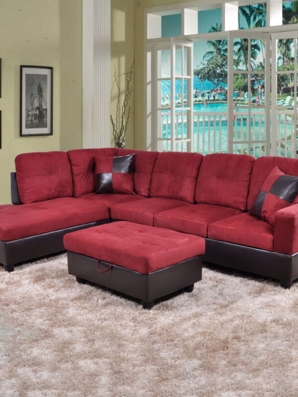 Hommoo Flannel&PVC L Shaped Sectional Sofa, Sectional Couch Sofa, Modern Living Room Furniture Sets, Red(No Ottoman)