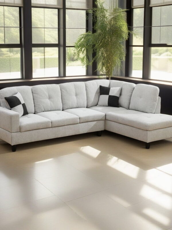 Hommoo Flannel Sectional Sofa, 4 Seat Living Room Furniture Sets, Modern L-Shaped Couches and Sofas Set for Home, Off-white(No Ottomans)