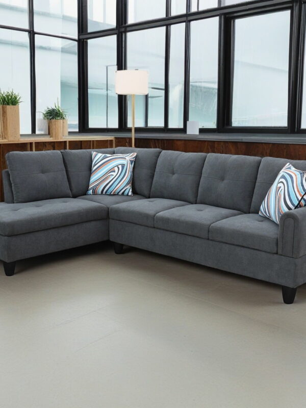 Hommoo Flannel Sectional Sofa Model Set, Modern 4-Seat Couches and Sofaes, L-Shaped Living Room Furniture Set, Dark Grey(No Ottomans)