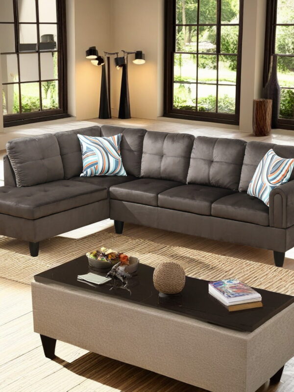 Hommoo Flannel Sectional Sofa Model Set, Modern 4-Seat Couches and Sofaes, L-Shaped Living Room Furniture Set, Light Brown(No Ottomans)