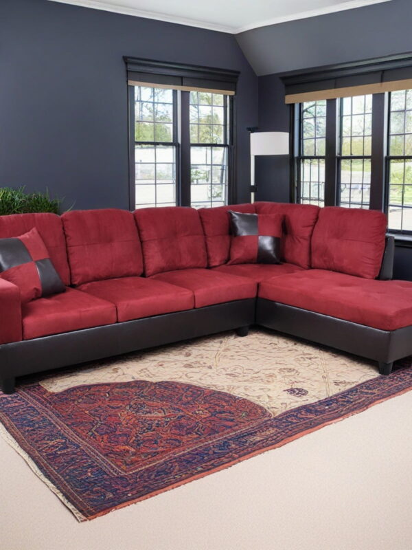 Hommoo Flannel and PVC Living Room Furniture Sets, L Shaped Couches and Sofas, Modern Sectional Sofa for Home & Office, Red(No Ottomans)