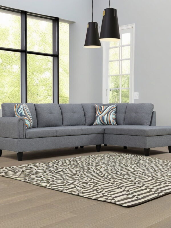 Hommoo Linen Living Room Furniture Sets, 4-Seat Couches and Sofa Set, L Shaped Couch Set Sectional Sofa Set for Home, Apartment, Dorm, Grey(No Ottoman)