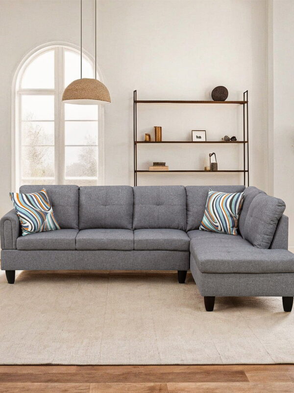 Hommoo Modern 4-seat Linen Living Room Furniture Sets Sectional Couches and Sofas, L Shaped Sectional Couch Sofa, Gray(No Ottoman)