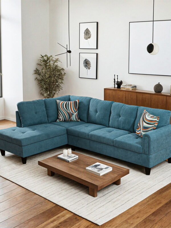 Hommoo Modern Flannel Living Room Furniture Sets Sectional Couches and Sofas, L-Shaped Sectional Couch Sofa, Green(No Ottoman)