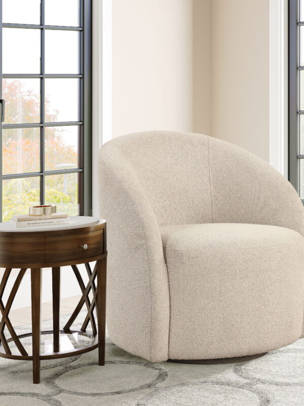 Lifestyle Solutions Briars Art Deco Style Swivel Accent Chair, Khaki Boucle Fabric