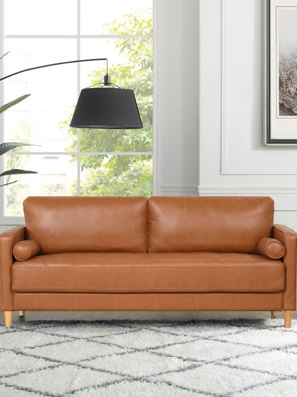Lifestyle Solutions Lorelei Mid-Century Modern Sofa, Caramel Brown Faux Leather