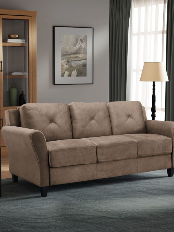 Lifestyle Solutions Taryn Traditional Sofa with Rolled Arms, Brown Fabric