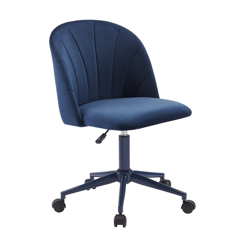 Linon Alondra Upholstered Mid Back Office Desk Chair with Castors, Navy Blue