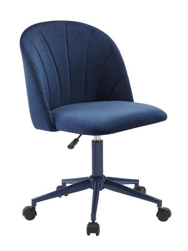 Linon Alondra Upholstered Mid Back Office Desk Chair with Castors, Navy Blue