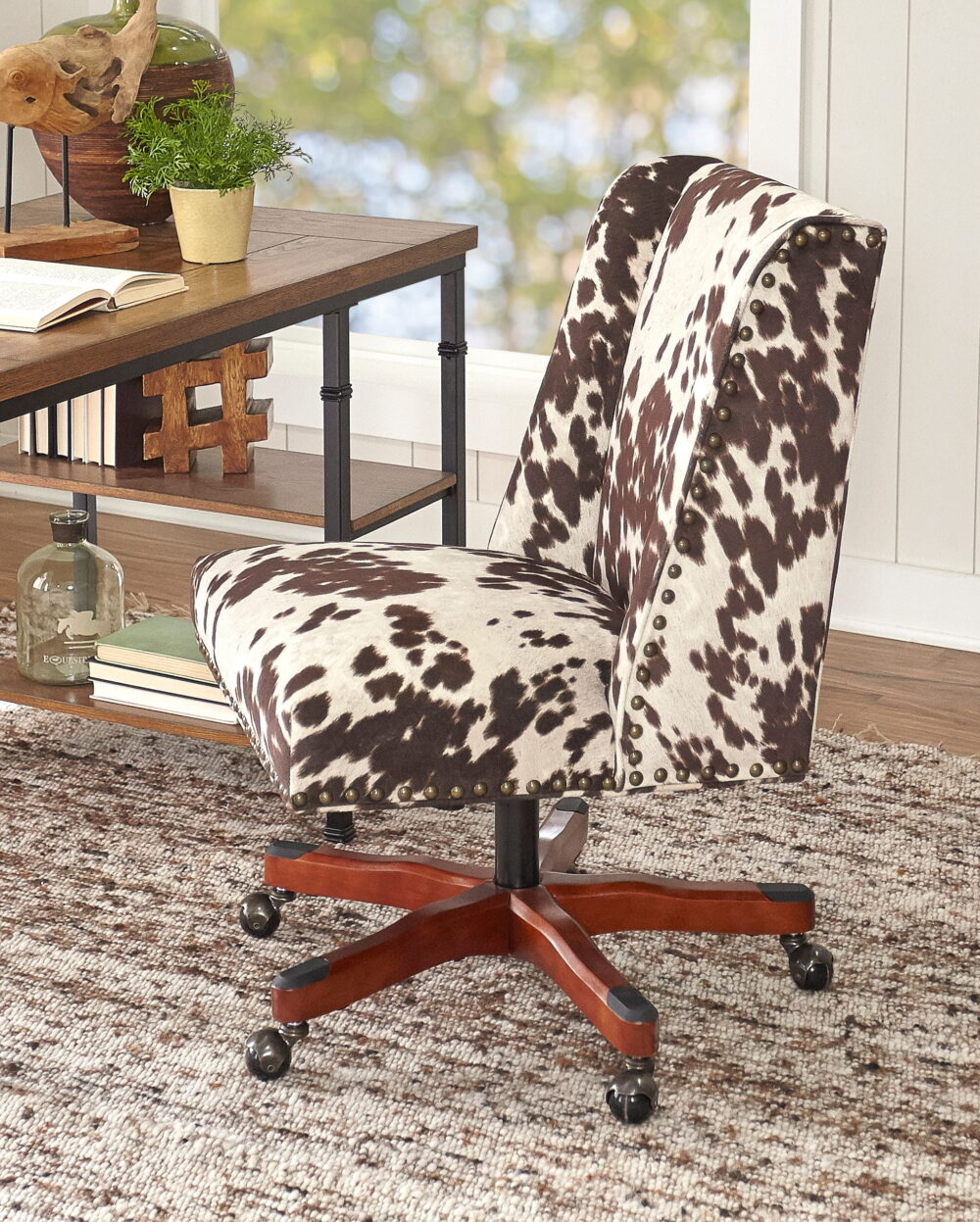 Linon Draper Office Chair, Cowhide Print, Multiple Color & Base Options