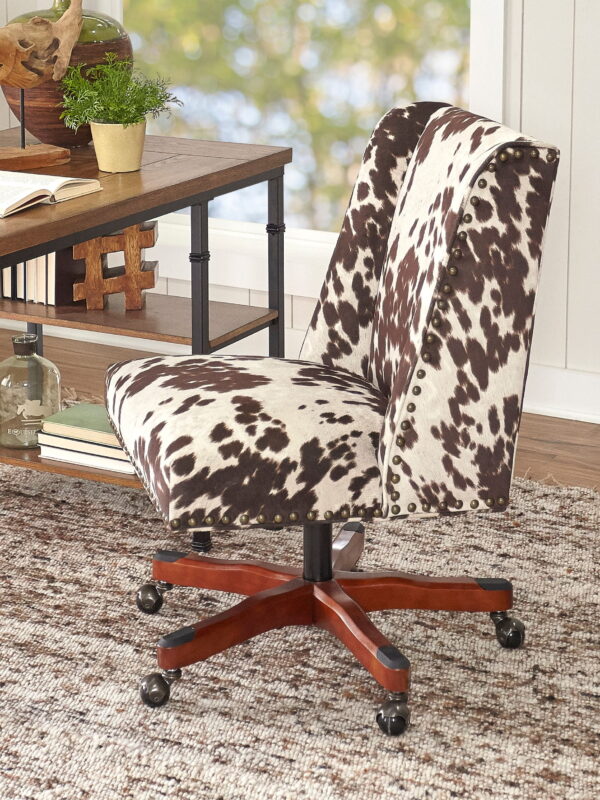 Linon Draper Office Chair, Cowhide Print, Multiple Color & Base Options