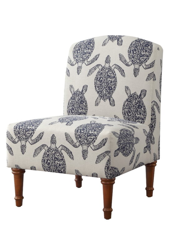 Linon Hawksbill Upholstered Turtle Print Armless Accent Chair in Blue & Cream