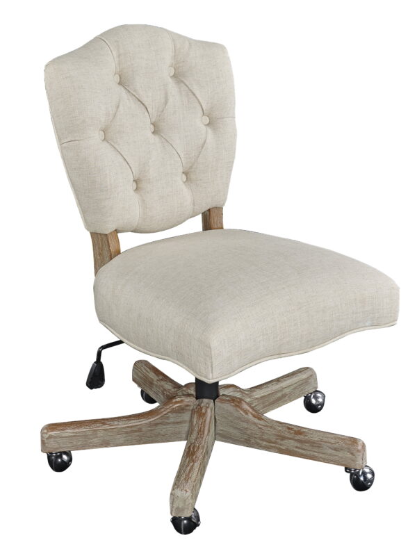 Linon Kelsey Wood Upholstered Swivel Office Chair in Beige