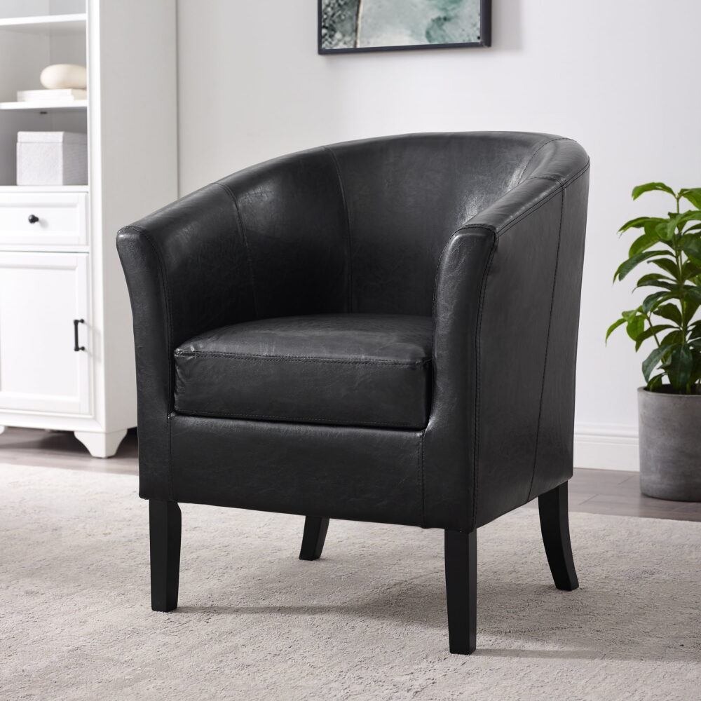 Linon Noelie Side Accent Club Chair, Black Faux Leather