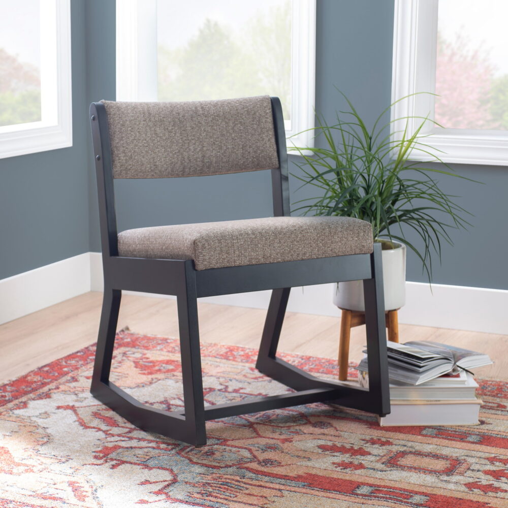 Linon Sutton Modern 2-Position Sled Base Lounge Chair, Beechwood with Stone Fabric