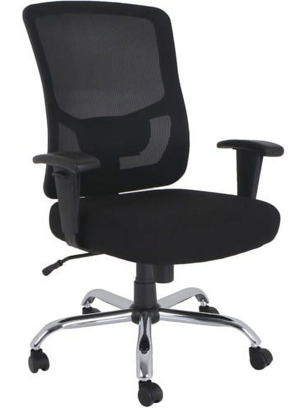 Lorell, Big & Tall Mid-back Leather Guest Chair, 1 Each, Black