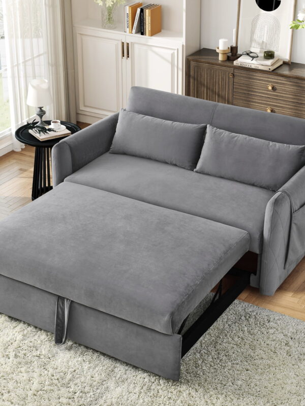 Lunale Convertible Futon Sofa Bed for Living Room, Modern Upholstered Loveseat Sleeper in Gray
