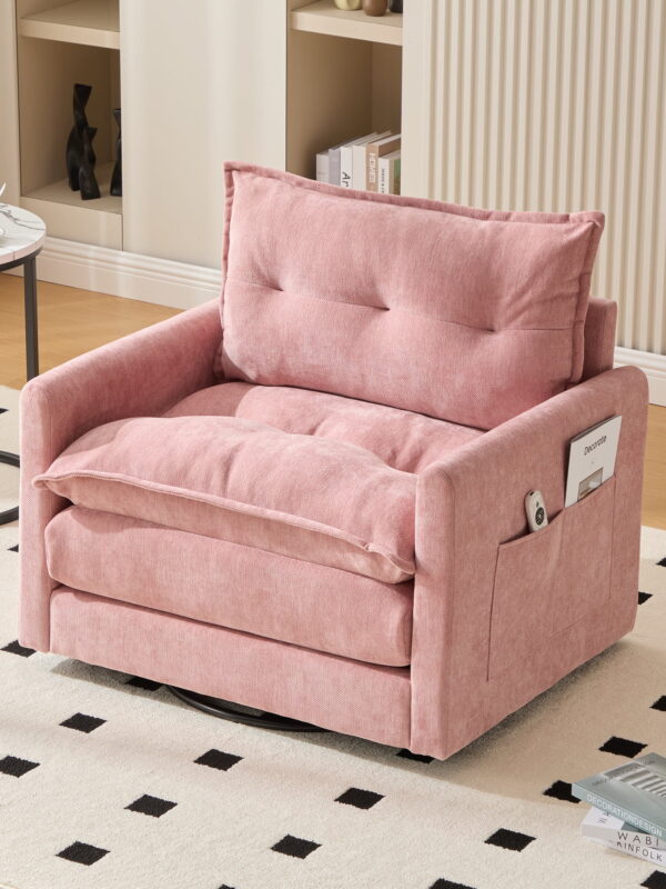 MOONMISS Chenille Upholstered 360°Degree Swivel Mid Century Modern Arm Chair for Living Room-Pink