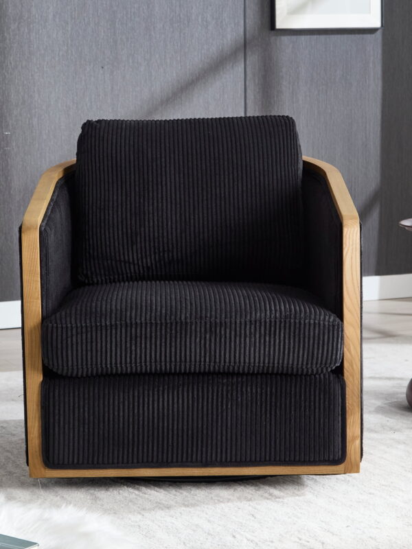 MOONMISS Corduroy Upholstered 360°Swivel Comfortable Round Barrel Chair for Living Room,Bedroom-Black