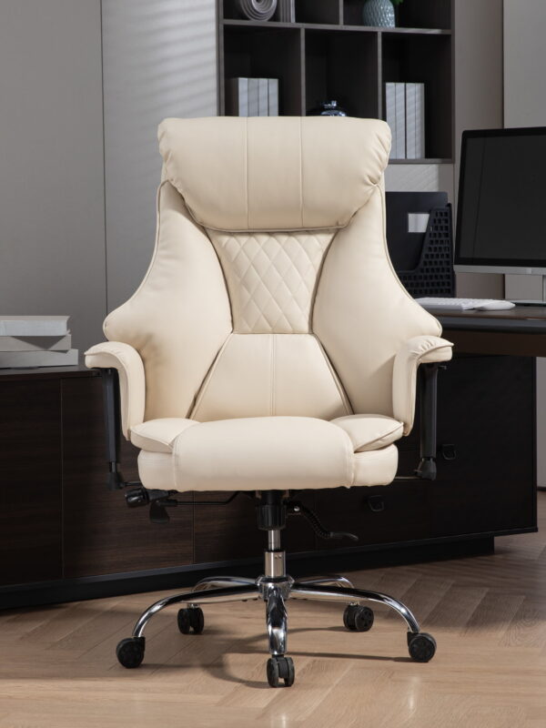 MOONMISS PU Leather Upholstered Adjustable Height 360°Swivel Lifting Handrail Home Office Desk Chair with Lumbar Support-Beige