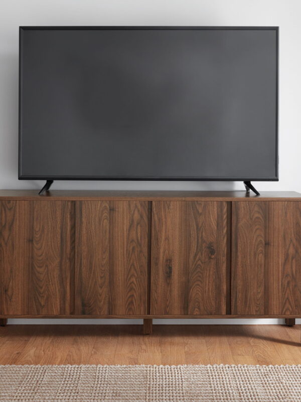 Mainstays 4-Door TV Console for TV’s up to 65”, Canyon Walnut Finish