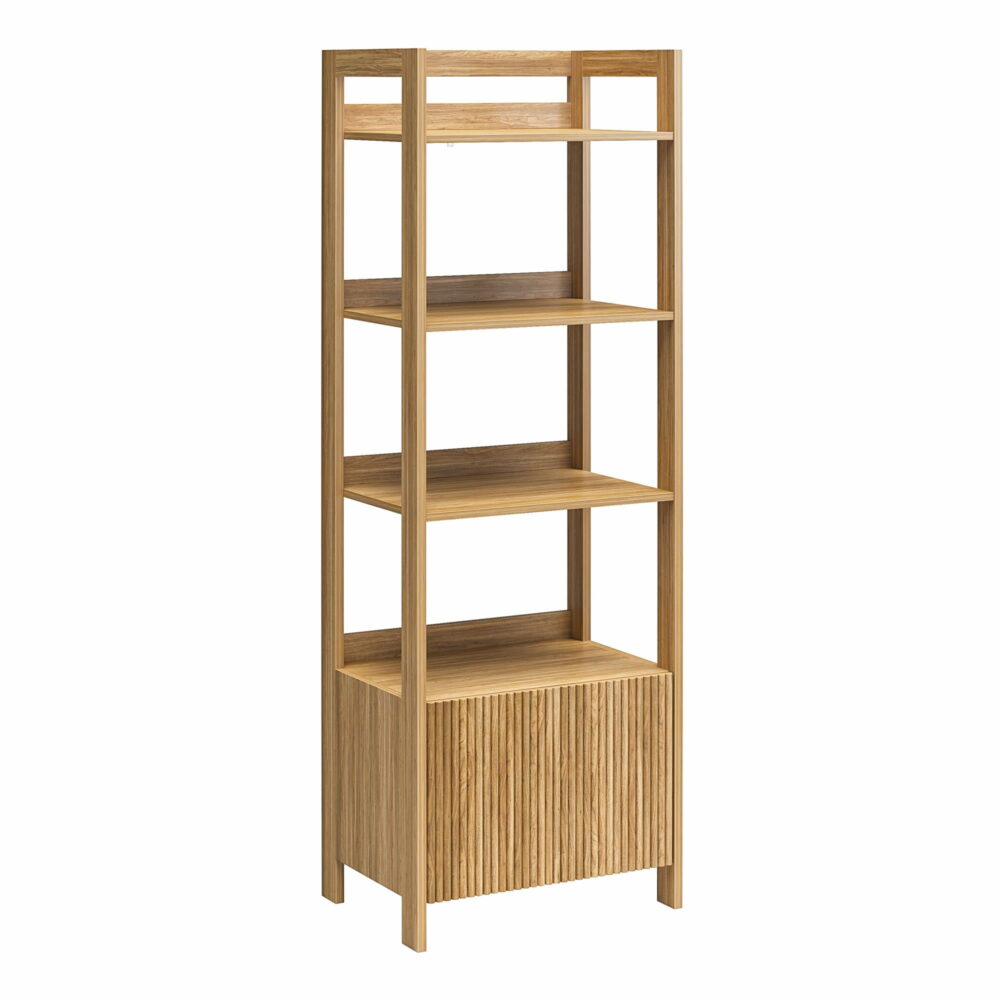 Mainstays 4-Shelf Reeded Bookcase with Drawer, Natural Teak