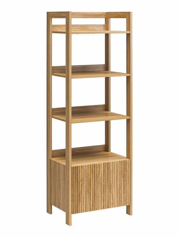 Mainstays 4-Shelf Reeded Bookcase with Drawer, Natural Teak