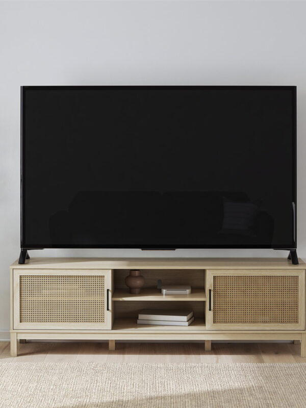 Mainstays Cane TV Stand for TVs up to 85", Spring Pine