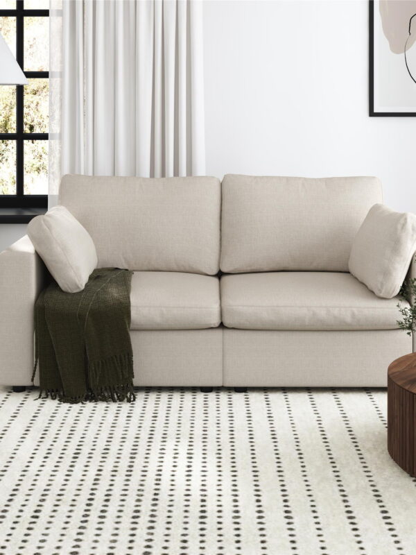 Mainstays Chatham Cloud 74" 3 Seater Upholstered Sofa Couch Modular Design, Cream