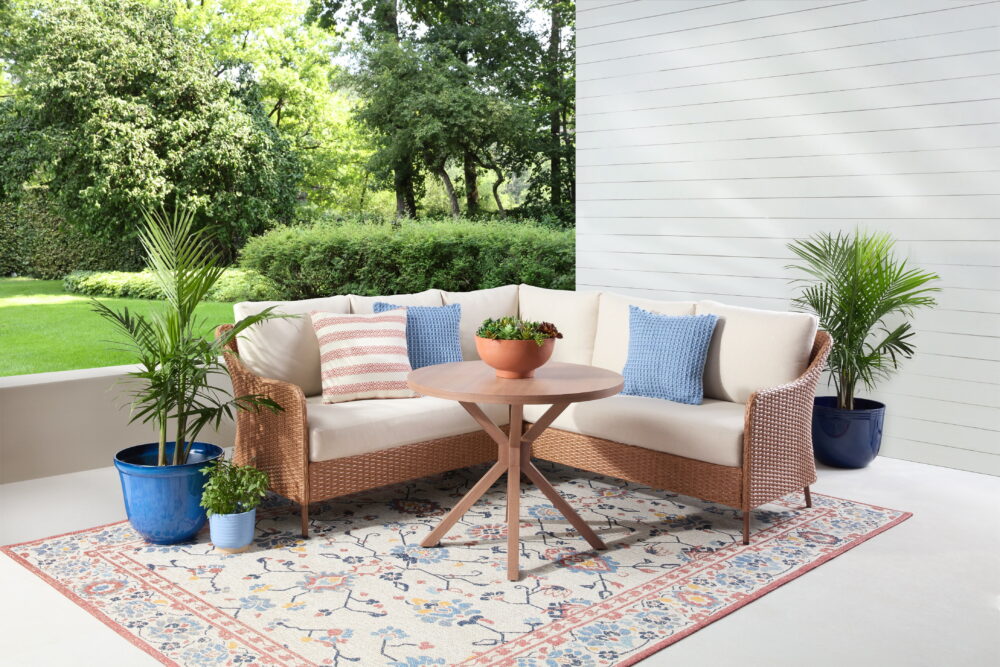 Mainstays Chelsea Outdoor Patio Steel 4-Piece Sectional Dining Set, Beige