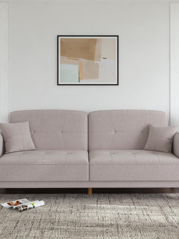 Mainstays Claremonte 78" Tufted 3 Seater Sofa Couch with Throw Cushions, Light Gray Linen