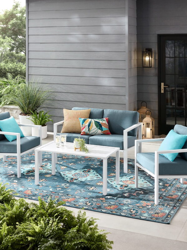 Mainstays Dashwood 4-Piece Outdoor Patio Conversation Set, Seats 4, Blue