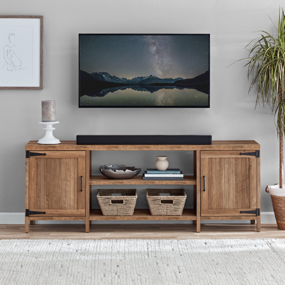 Mainstays Farmhouse TV Stand for TVs up to 70", Rustic Weathered Oak