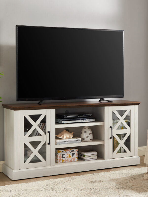 Mainstays Farmhouse TV Stand for TVs up to 70", off-White/Walnut