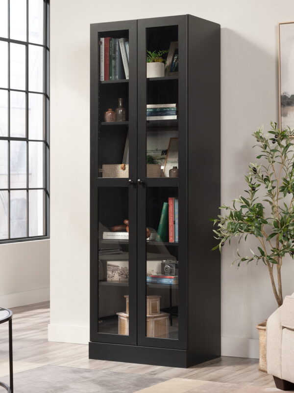 Mainstays Glass Door Storage Bookcase, Black Finish