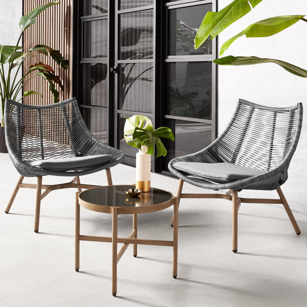 Mainstays Skyler Steel 3-Piece Wicker Rope Chat Set, Grey