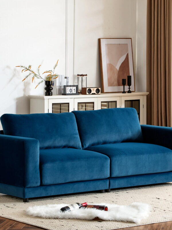 Modern Sofa Couches for Living Room,Mid-Century Upholstered Sofa Furniture with Sturdy Wooden Legs for Living Room,Bedroom,Blue