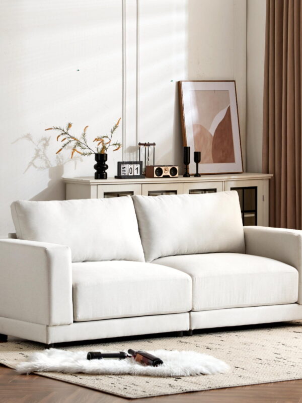 Modern Sofa Couches for Living Room,Mid-Century Upholstered Sofa Furniture with Sturdy Wooden Legs for Living Room,Bedroom,White