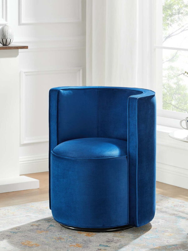 Modway Della Performance Velvet Fabric and Iron Swivel Chair in Navy