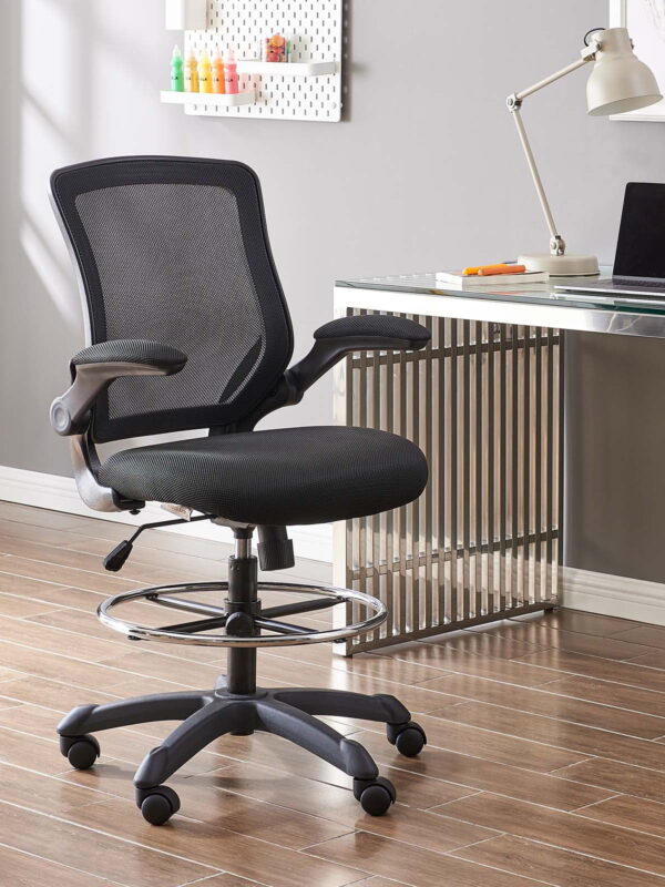 Modway Veer Modern Mesh Fabric & Metal Drafting Chair in Black
