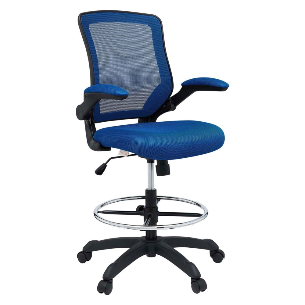 Modway Veer Modern Mesh Fabric & Metal Drafting Chair in Blue